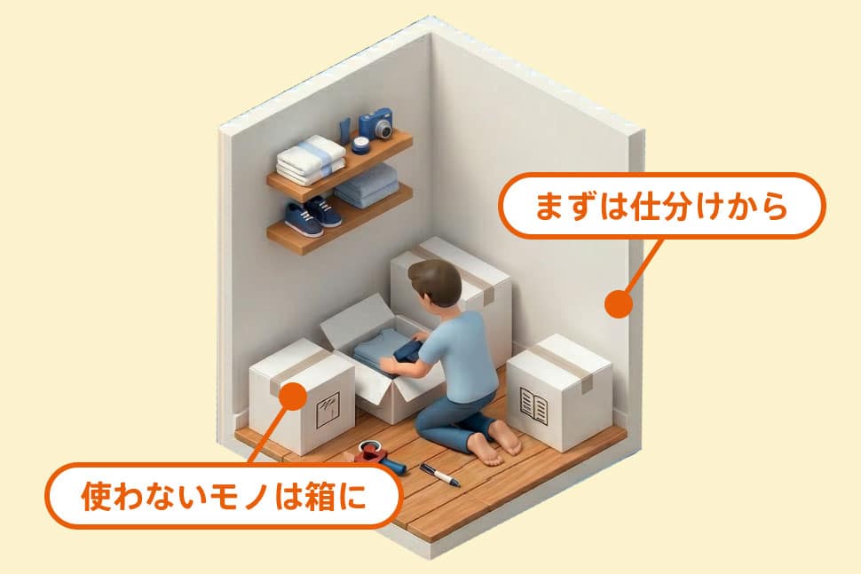 すぐ使わないモノとしばらく使わないモノを分ける