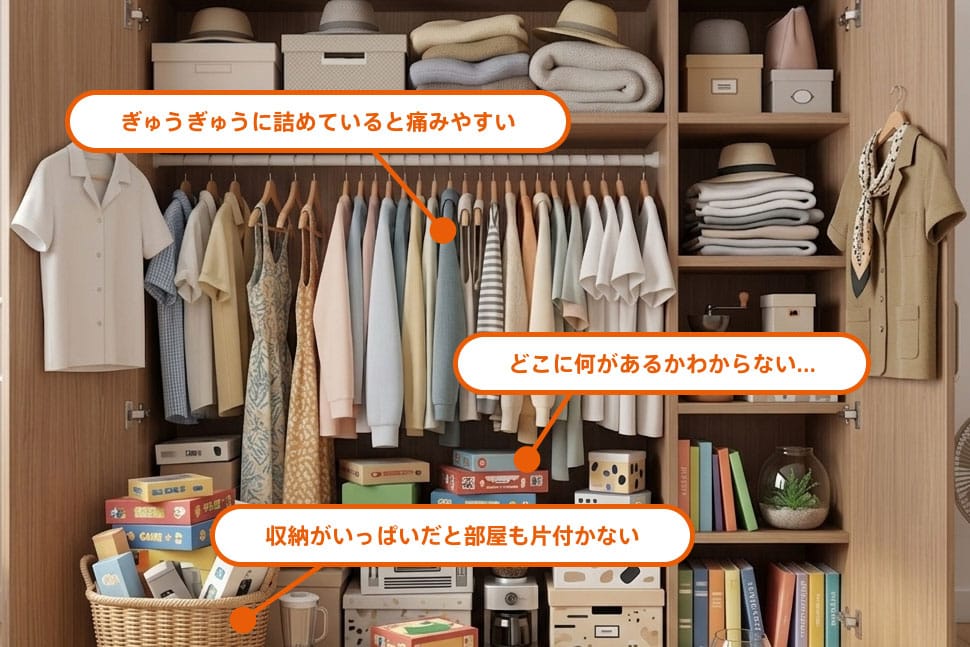 収納に余裕がないと、部屋が殻づかない原因にも...